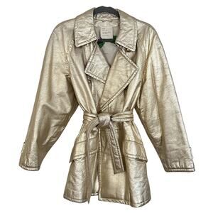 Rare Vintage Moschino Cheap & Chic AW88 Metallic Gold Leather Trench Coat Italy